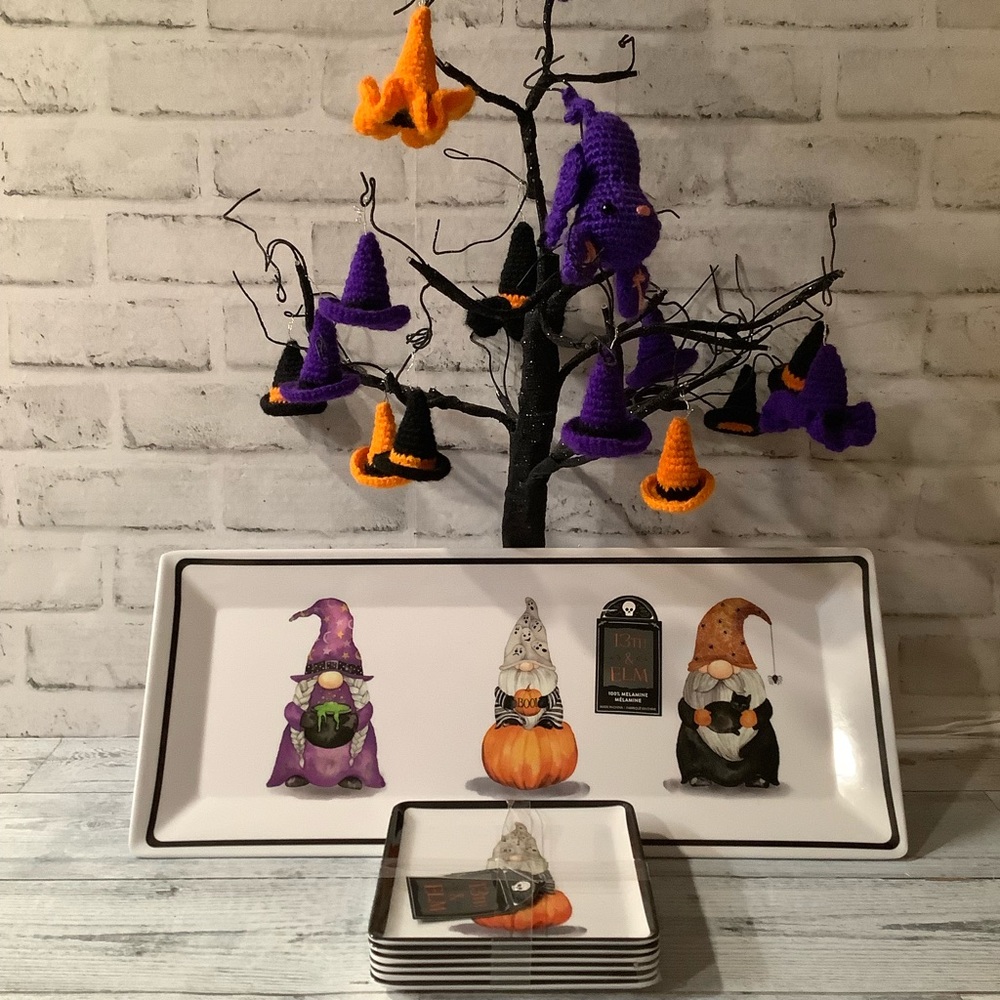 13th & Elm Melamine Halloween Gnome Plates & Serving Tray Set